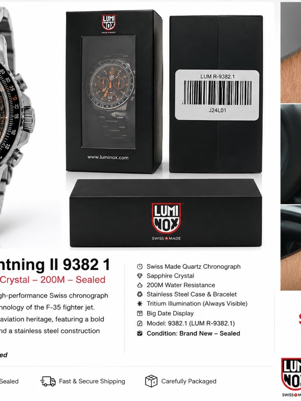 Luminox Black and Orange Stainless Steel Smartwatch - Model 9382.1